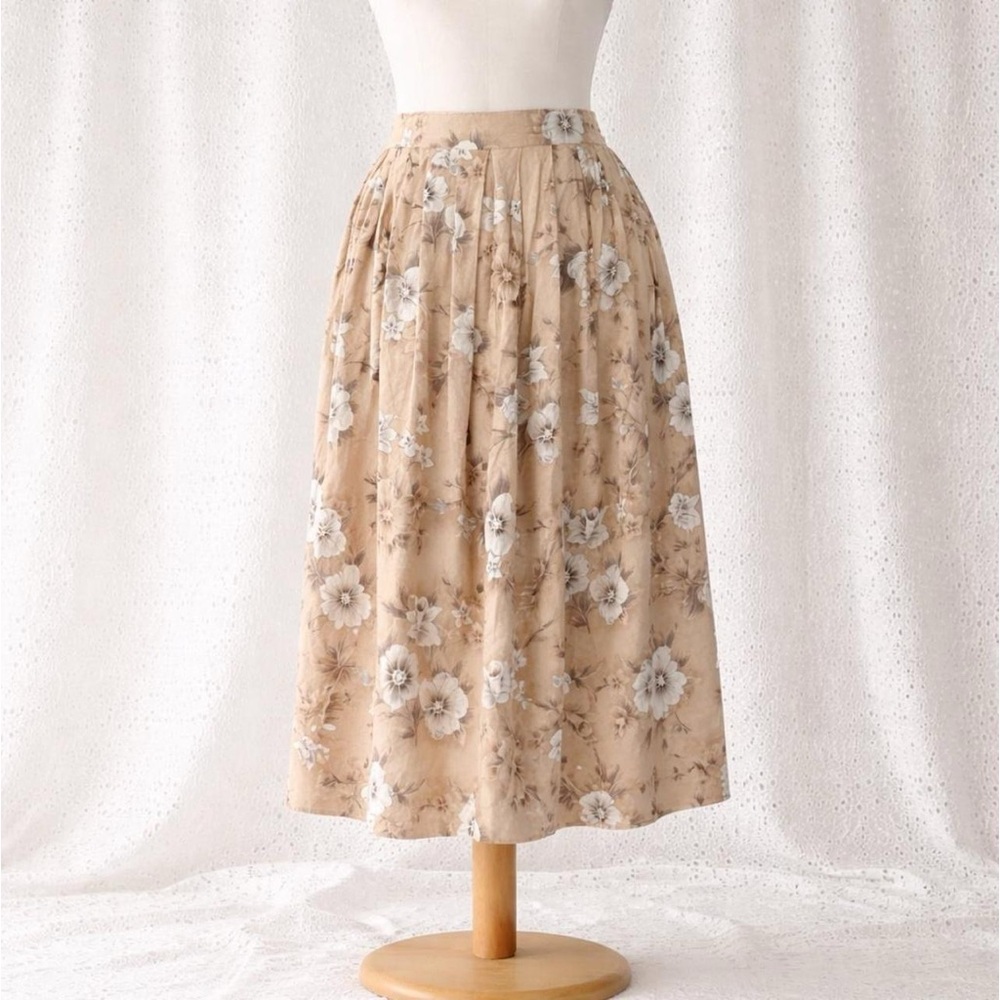 90s tan floral skirt